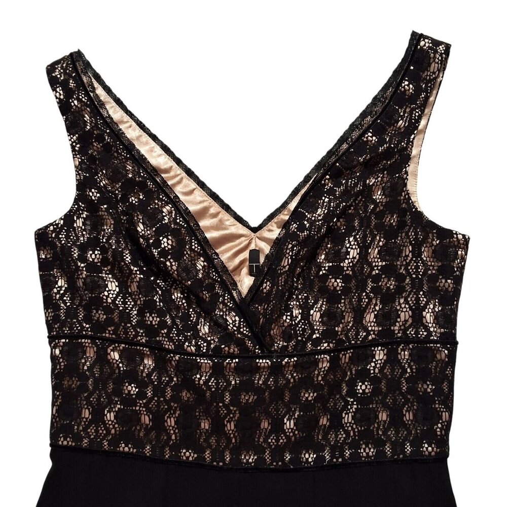 Tahari Black Champagne Cocktail Lace Crochet Ruffle 100% Silk Dress Sz 2 Formal‎ - Picture 5 of 7